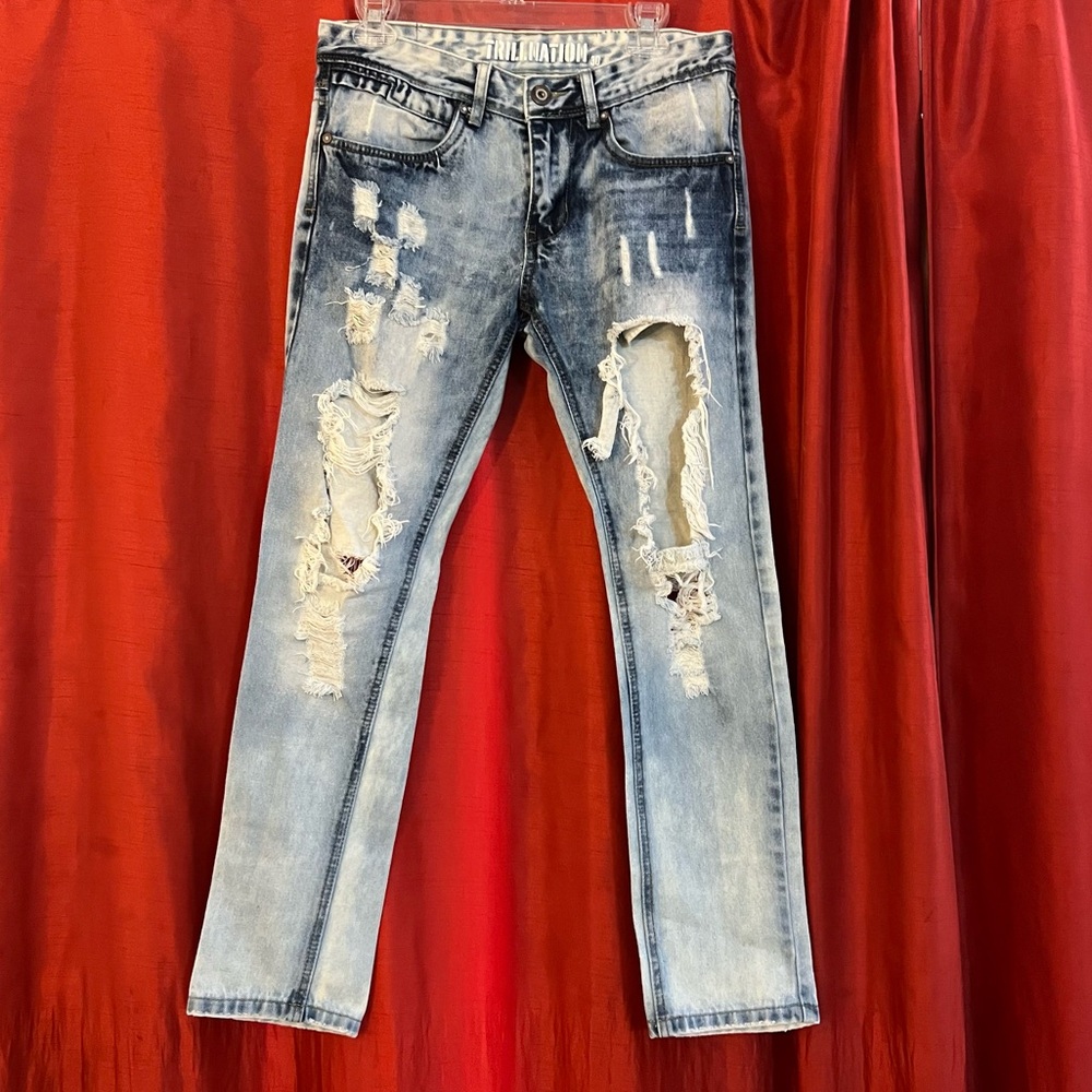 Trill Nation Distressed Skinny Jeans – Light Wash